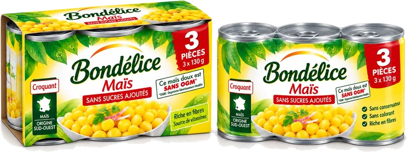 Maíz dulce Bondélice — pack de 3 × 130 g
