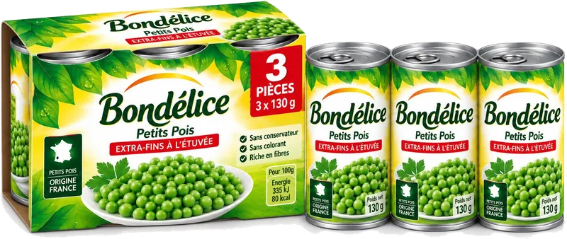 Guisantes extrafinos Bondélice — pack de 3 × 130 g